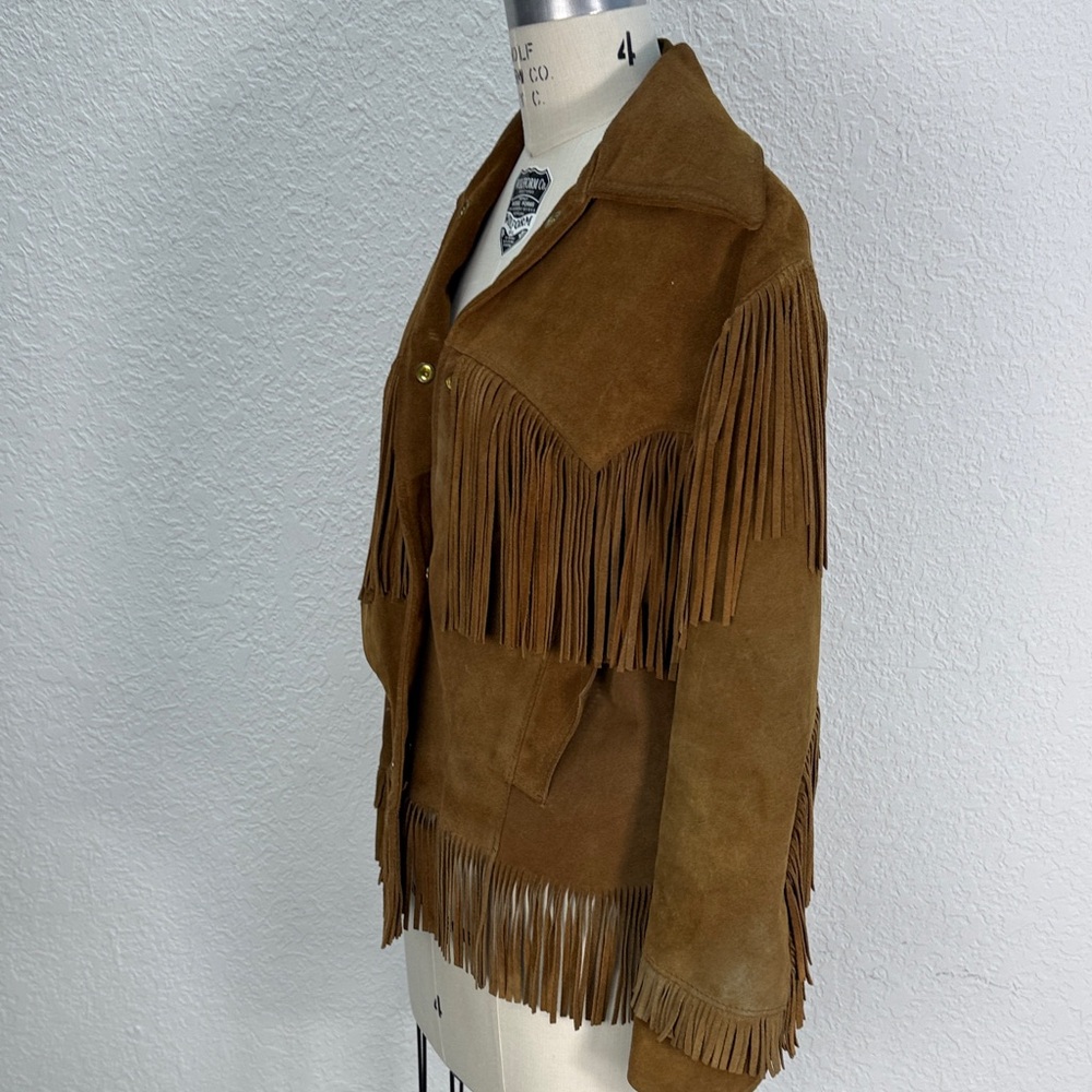 Vintage America Brown Suede Fringe Leather Jacket - Picture 5 of 12